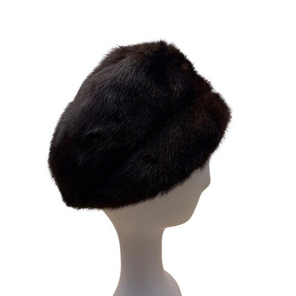 Vintage Amrose New York Brown Mink Fur Hat Satin Lining 22" Circ Winter Fashion - Picture 1 of 8